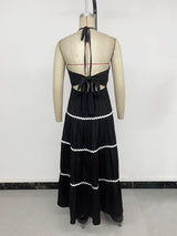 Pleated Maxi Dress with White Accents