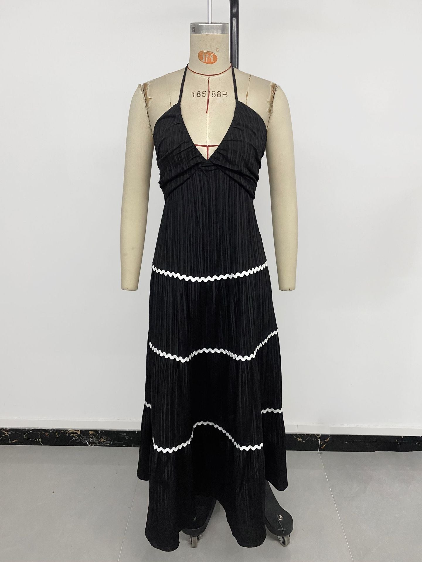 Pleated Maxi Dress with White Accents