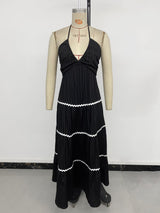 Pleated Maxi Dress with White Accents