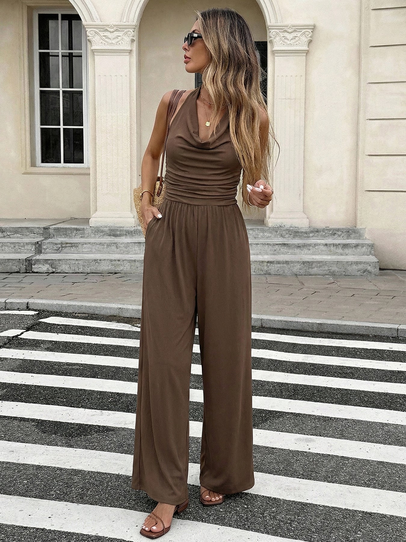 Sleeveless Jumpsuit with Wide-Leg Pants