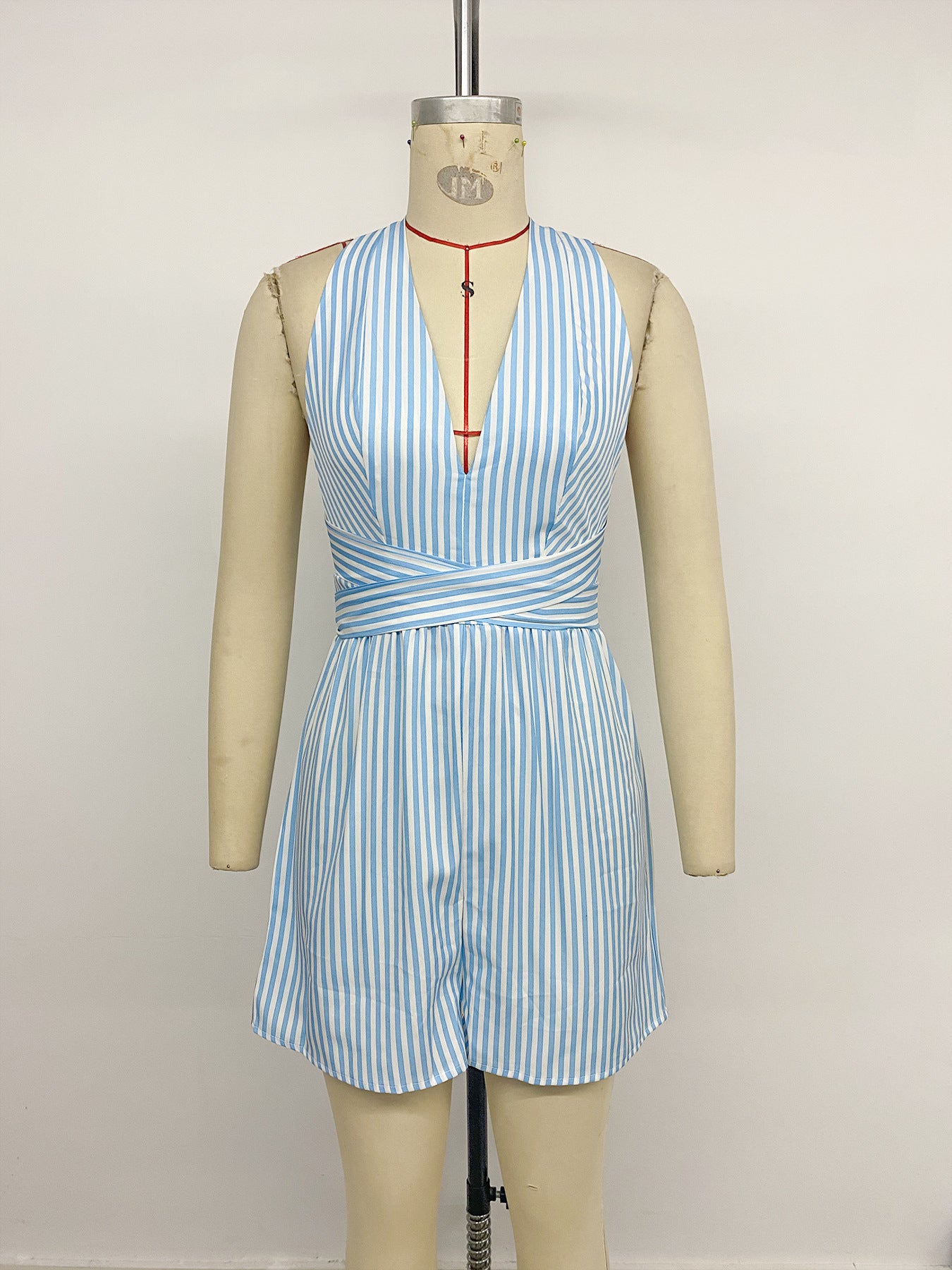 Striped V-Neck Sleeveless Jumpsuit