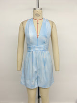 Striped V-Neck Sleeveless Jumpsuit