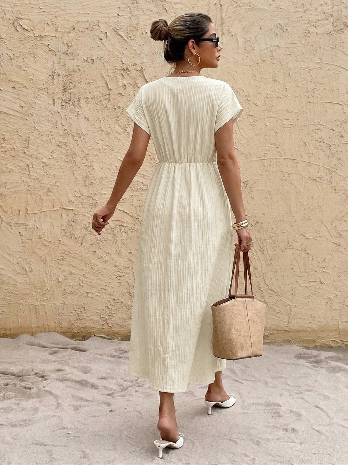 Pleated Maxi Dress with Waist Knot Detail