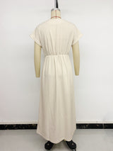 Pleated Maxi Dress with Waist Knot Detail