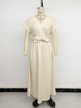 Pleated Maxi Dress with Waist Knot Detail