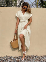 Pleated Maxi Dress with Waist Knot Detail