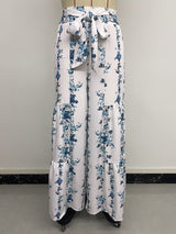 Wide-Leg Floral Print Pants with Tie Waist
