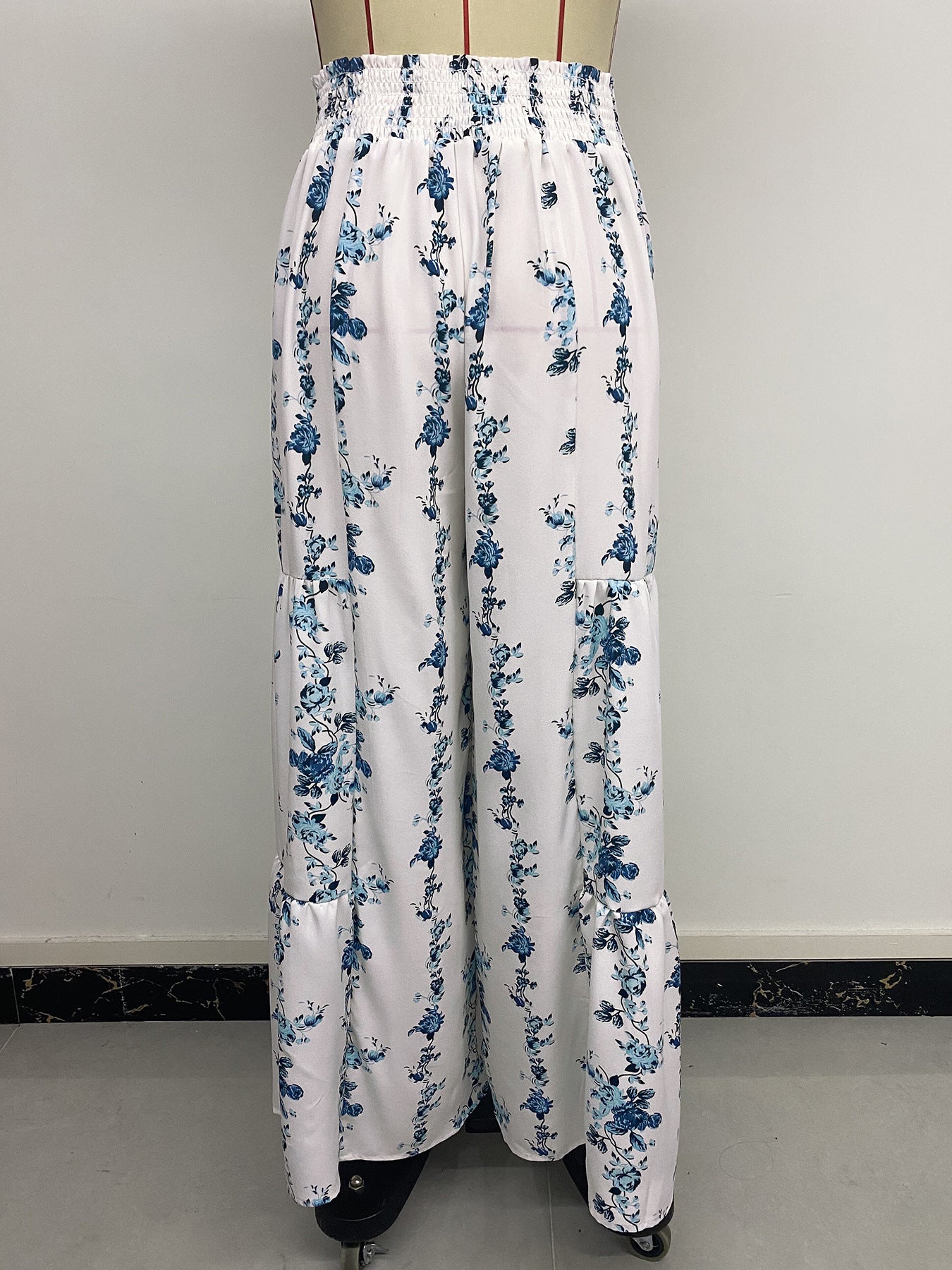 Wide-Leg Floral Print Pants with Tie Waist