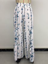 Wide-Leg Floral Print Pants with Tie Waist
