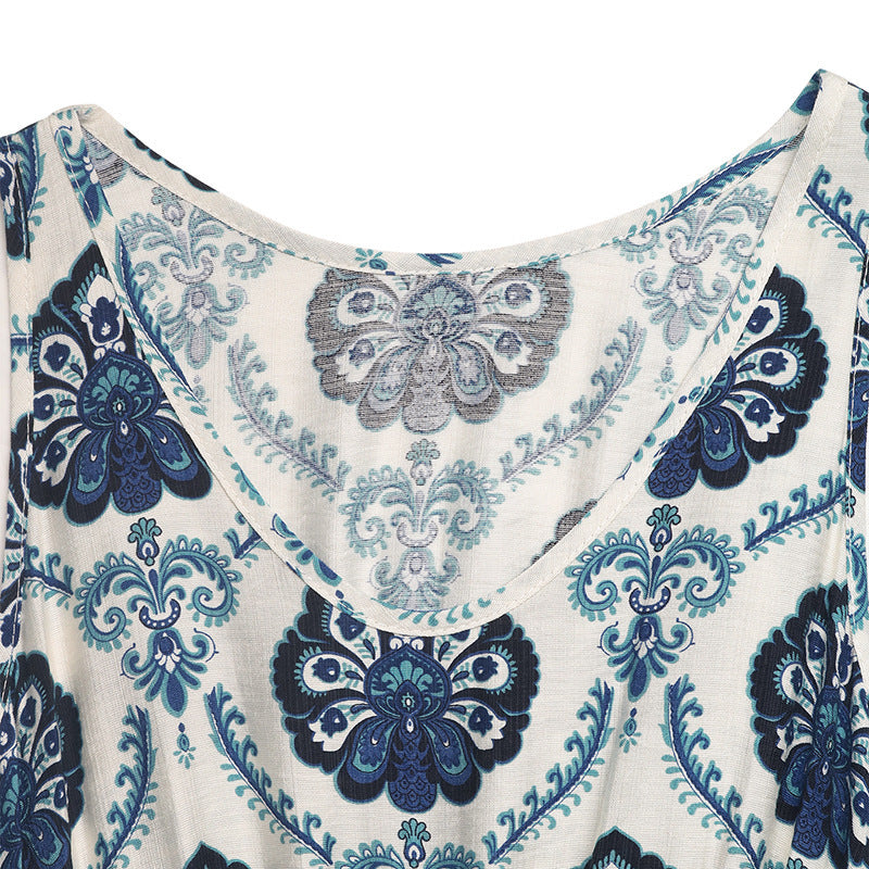 Elegant Pattern Maxi Dress with Belt