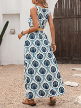 Elegant Pattern Maxi Dress with Belt