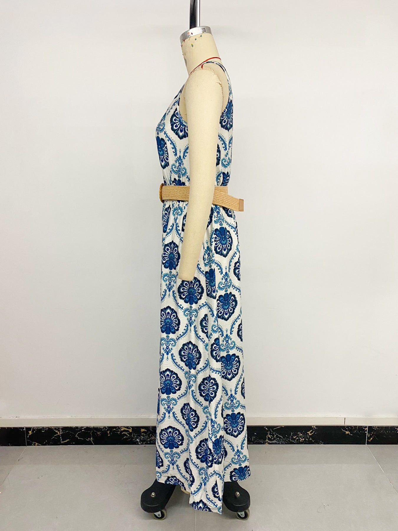 Elegant Pattern Maxi Dress with Belt