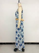 Elegant Pattern Maxi Dress with Belt