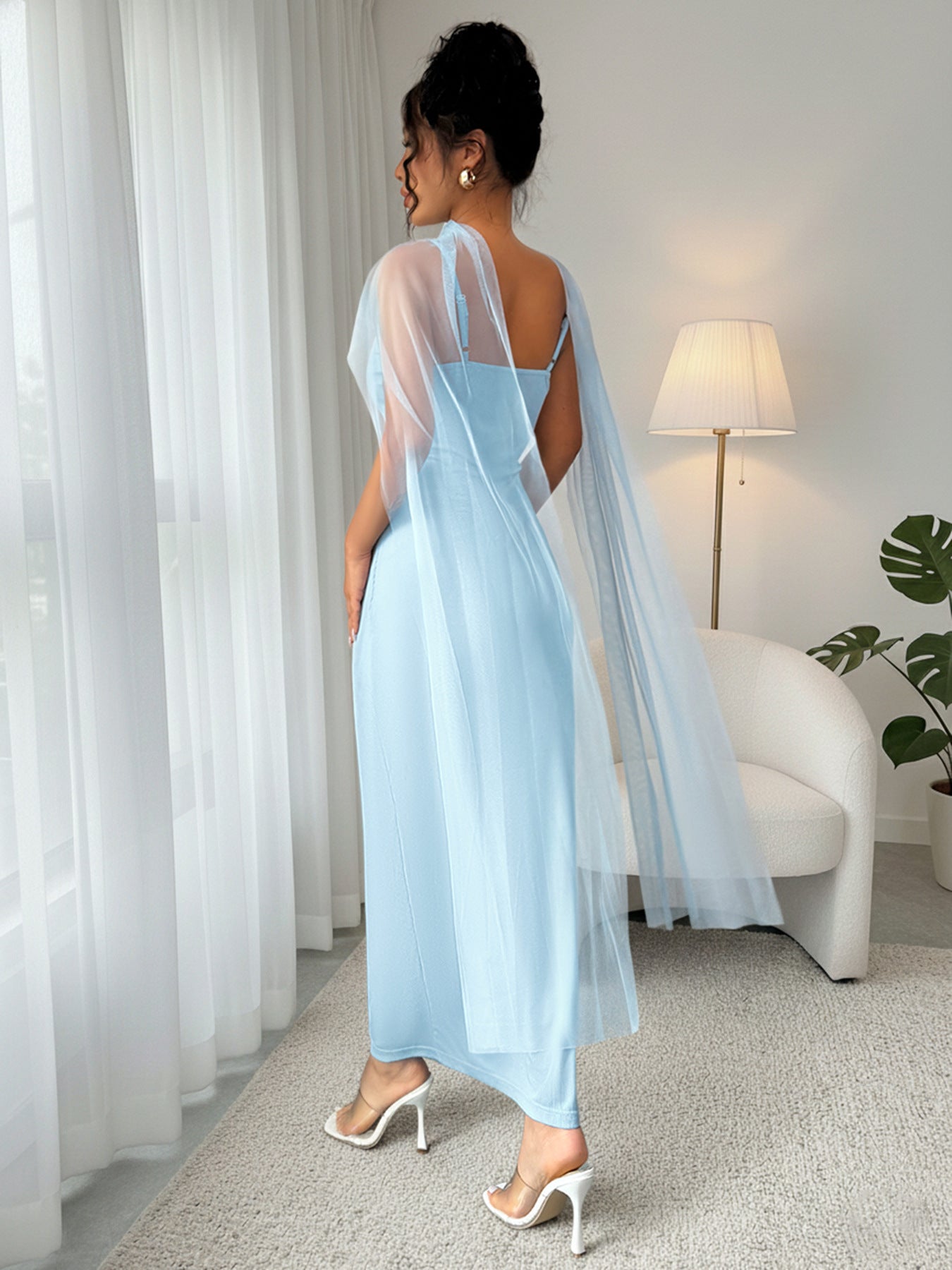 Evening Dress with Sheer Cape