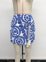 Ornamental Pattern Drawstring Wrap Shorts