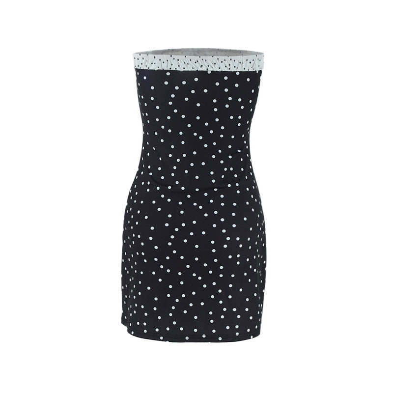 Polka Dot Strapless Dress with Ruffle Trim