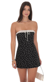 Polka Dot Strapless Dress with Ruffle Trim