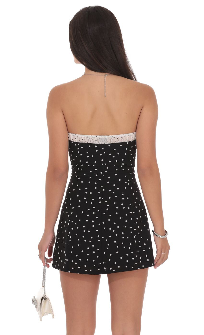Polka Dot Strapless Dress with Ruffle Trim