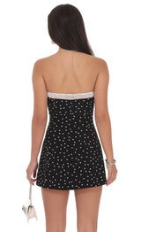 Polka Dot Strapless Dress with Ruffle Trim