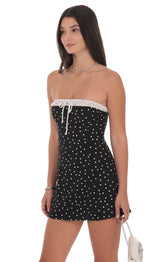 Polka Dot Strapless Dress with Ruffle Trim