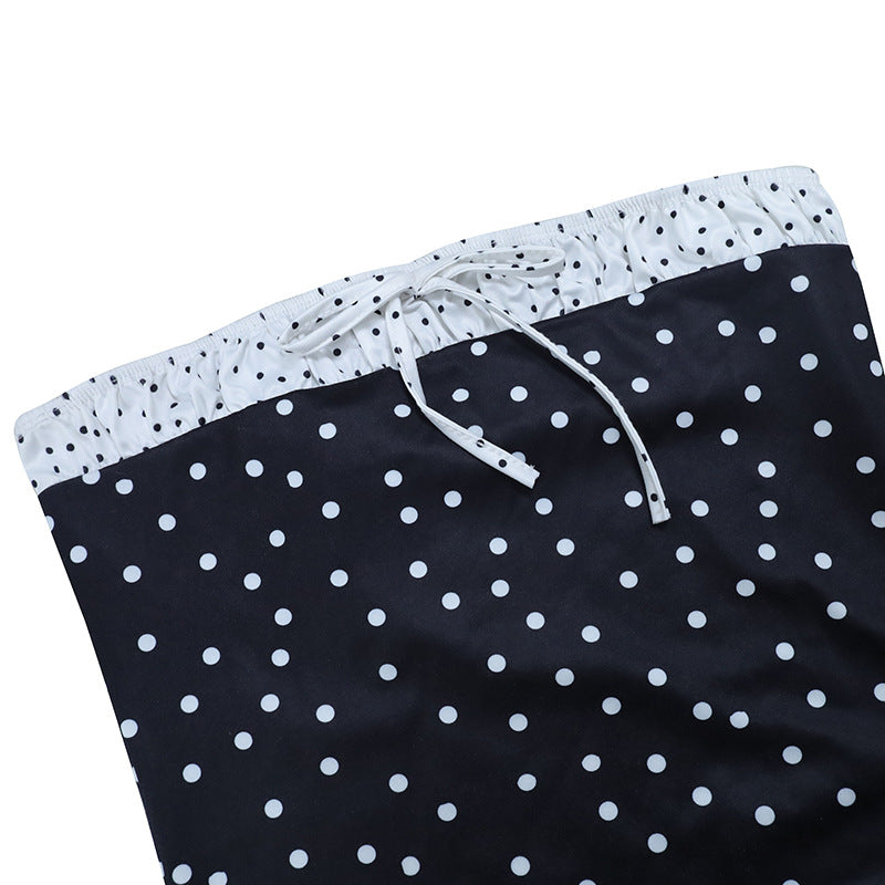 Polka Dot Strapless Dress with Ruffle Trim