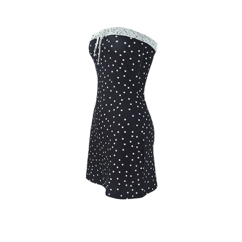 Polka Dot Strapless Dress with Ruffle Trim