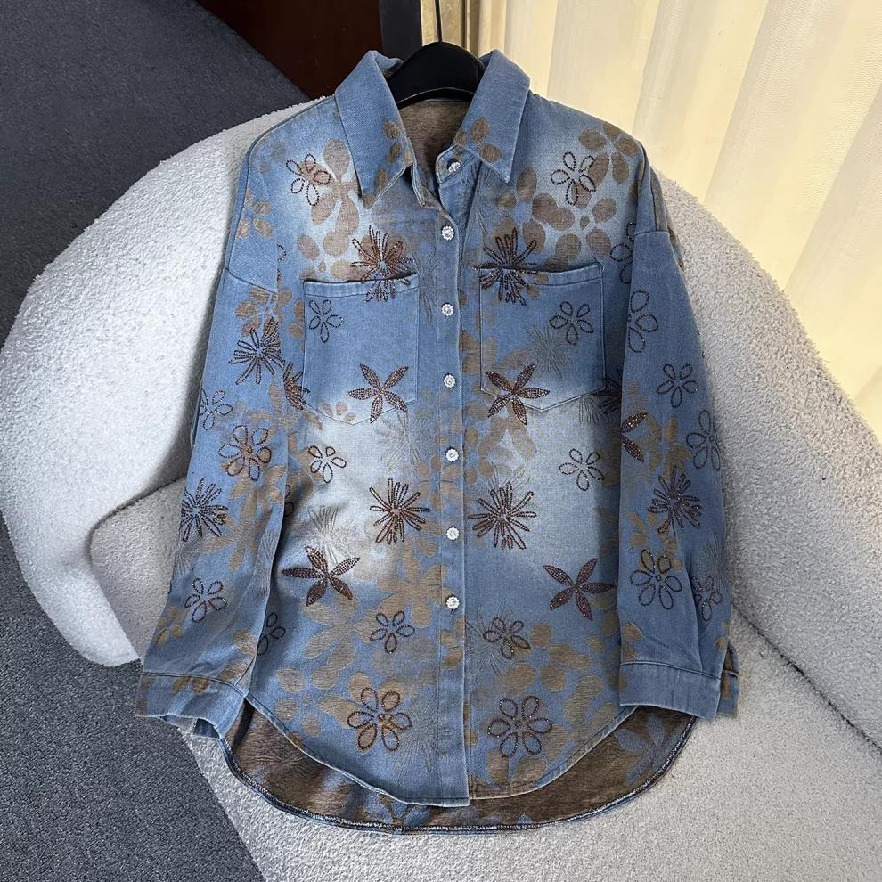 Embroidered Floral Denim Shirt
