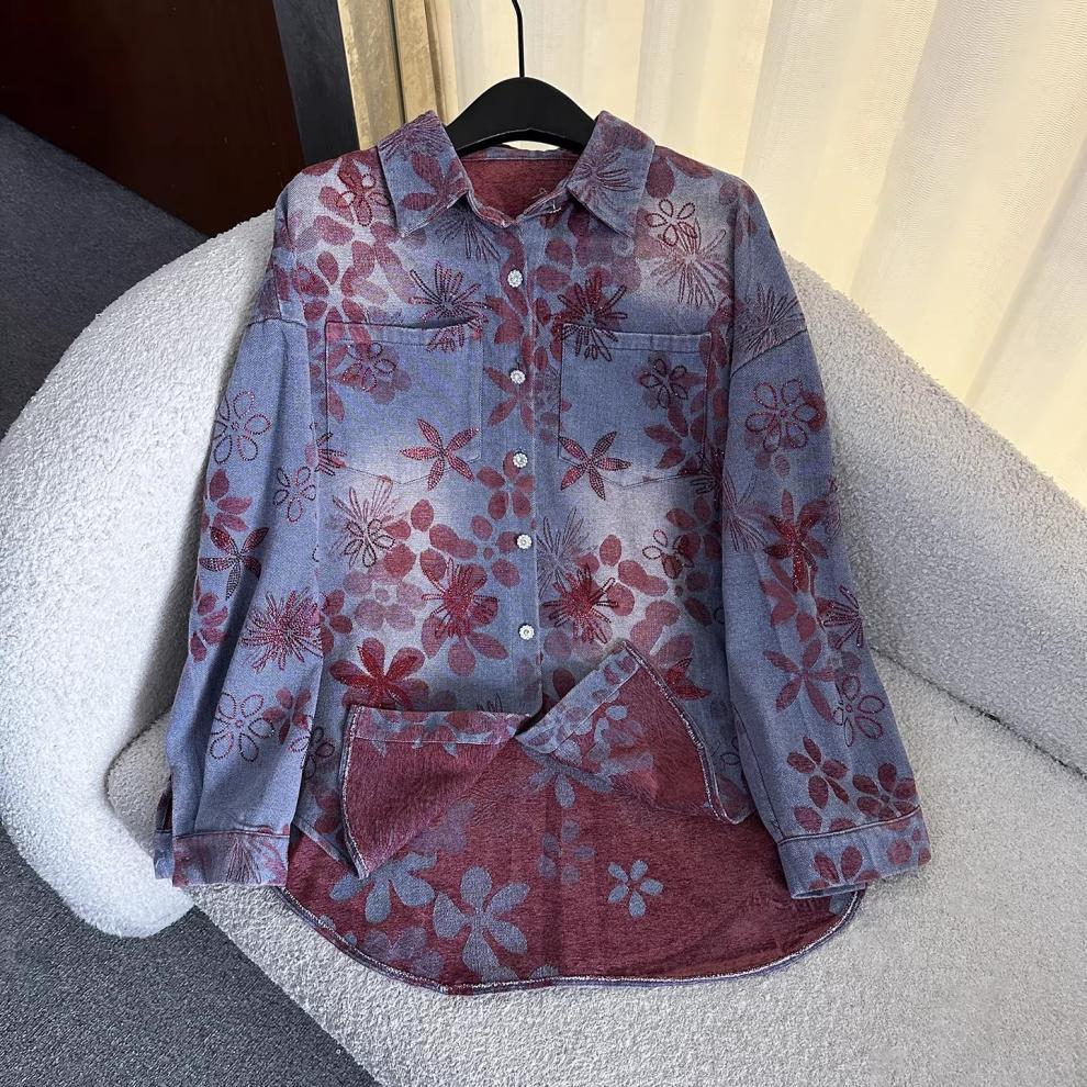 Embroidered Floral Denim Shirt