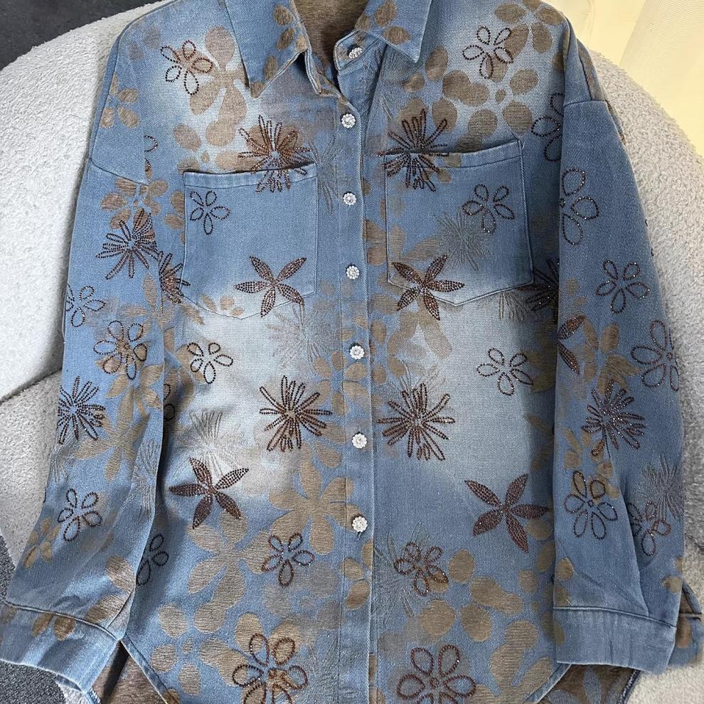 Embroidered Floral Denim Shirt