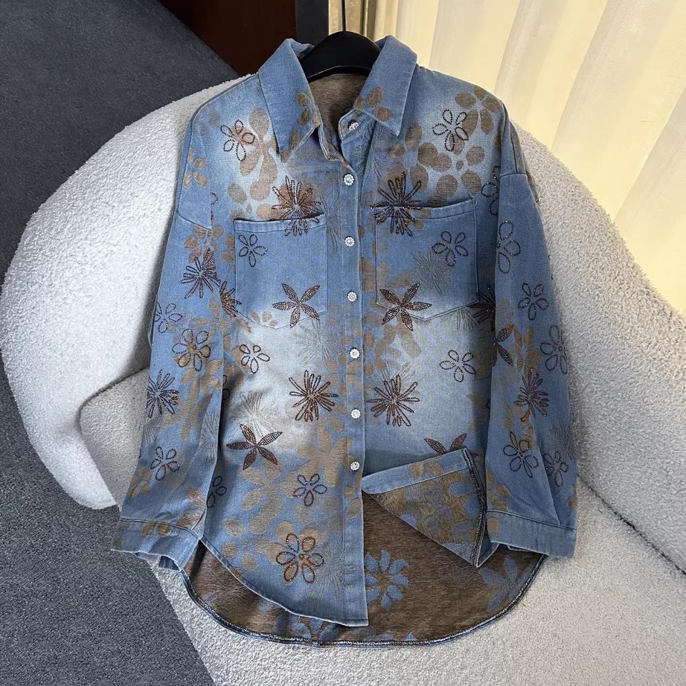 Embroidered Floral Denim Shirt