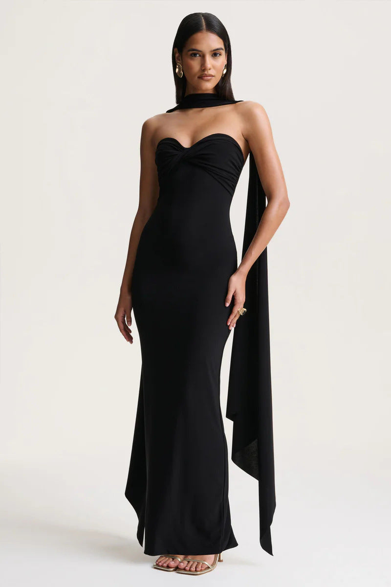 Strapless Maxi Dress with Draped Detail