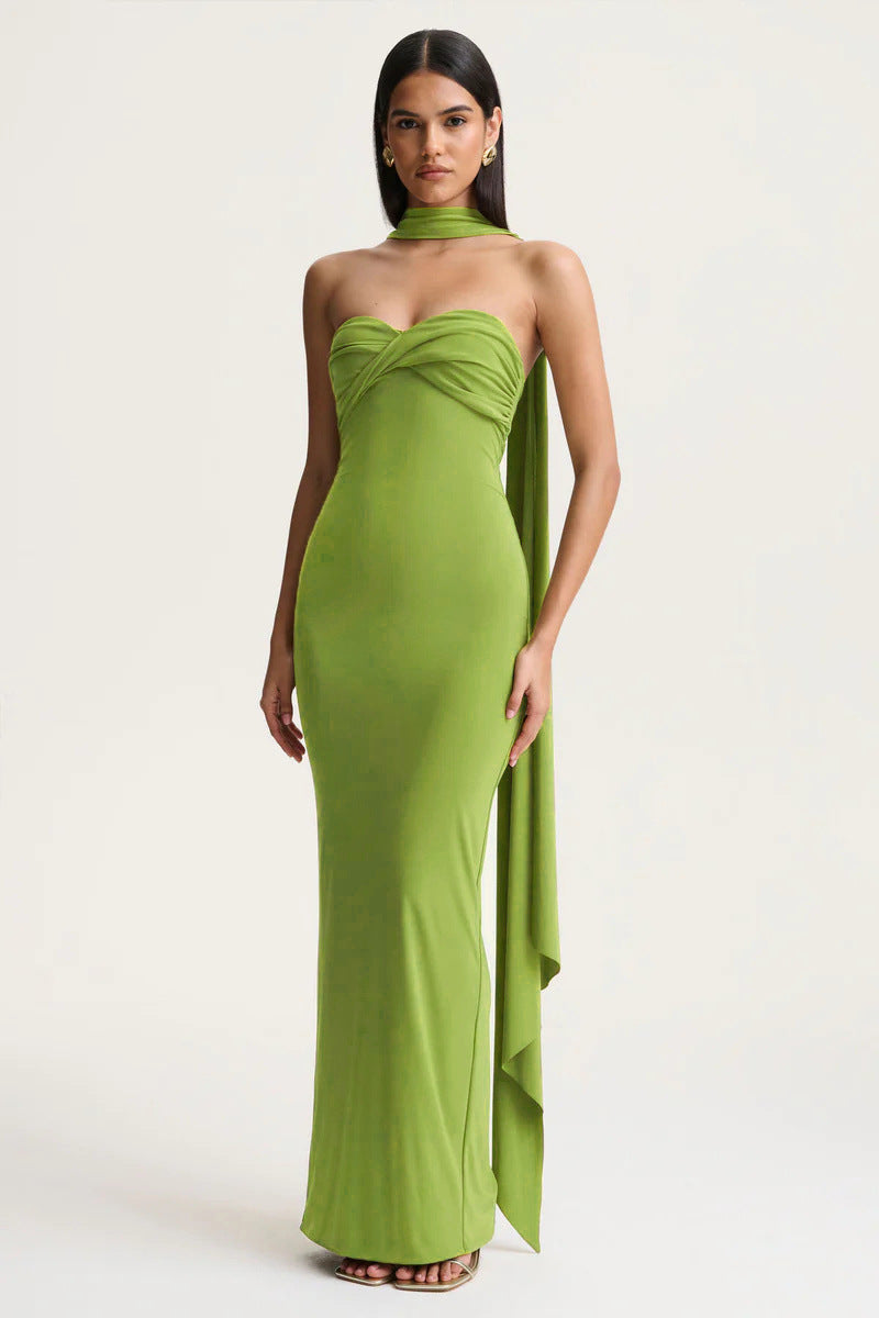 Strapless Maxi Dress with Draped Detail
