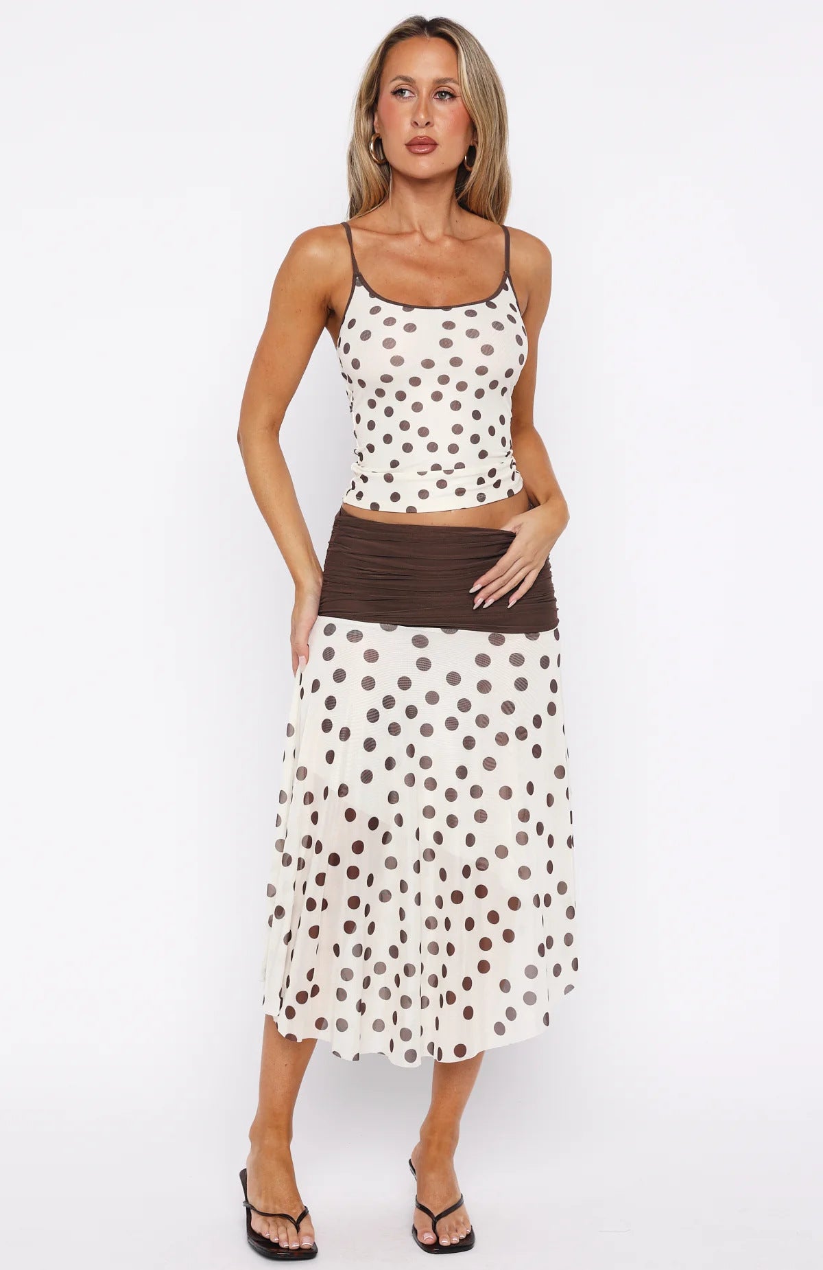 Polka Dot Crop Top & Maxi Skirt Set