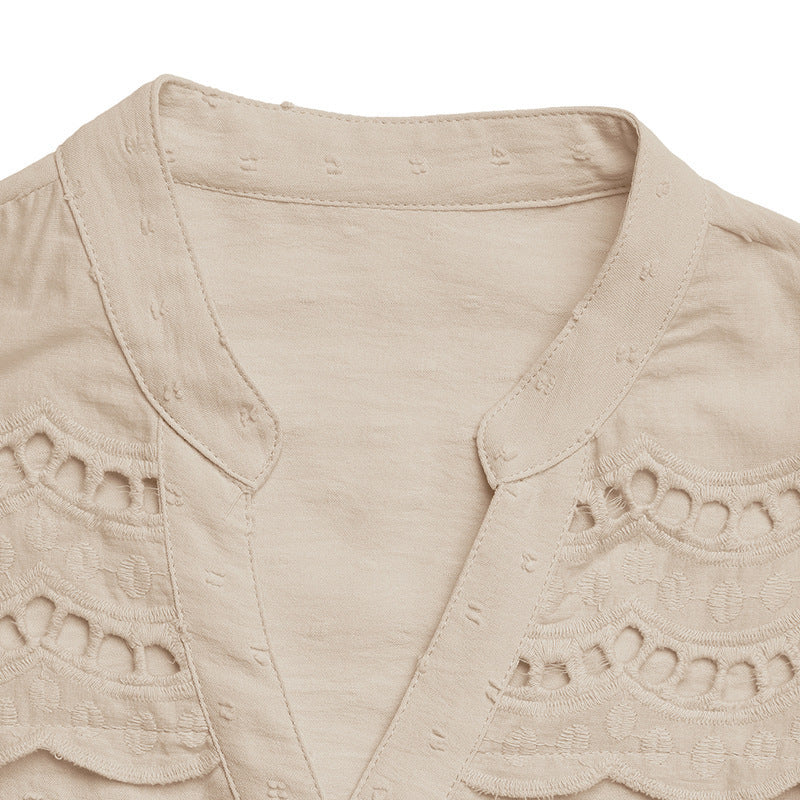 Button-Up Blouse with Eyelet Details