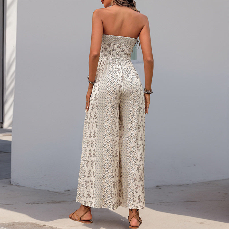 Strapless Printed Wide-Leg Jumpsuit