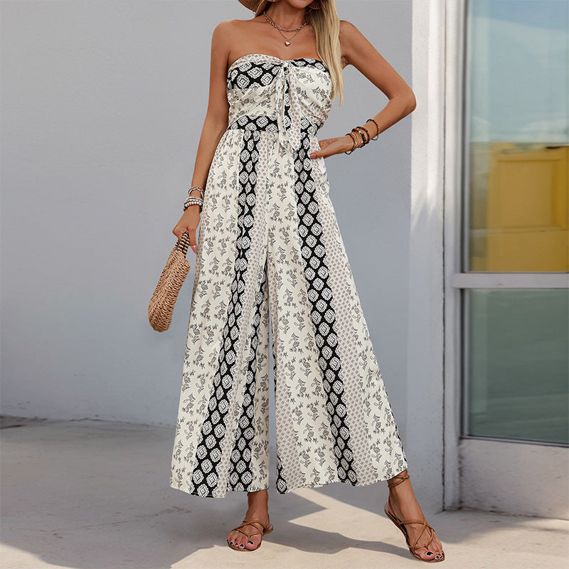 Strapless Printed Wide-Leg Jumpsuit