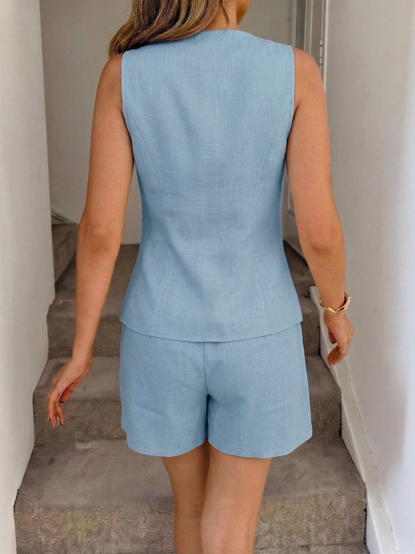 Sleeveless Blazer and Shorts Set