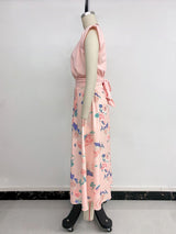 Sleeveless Top with Floral Pleated Maxi Skirt