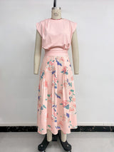 Sleeveless Top with Floral Pleated Maxi Skirt