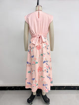 Sleeveless Top with Floral Pleated Maxi Skirt