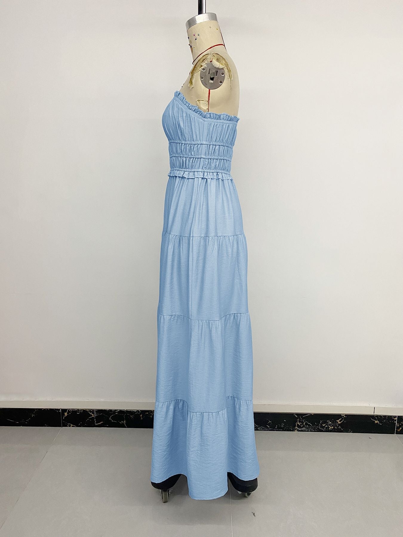 Strapless Maxi Dress with Ruffled Details