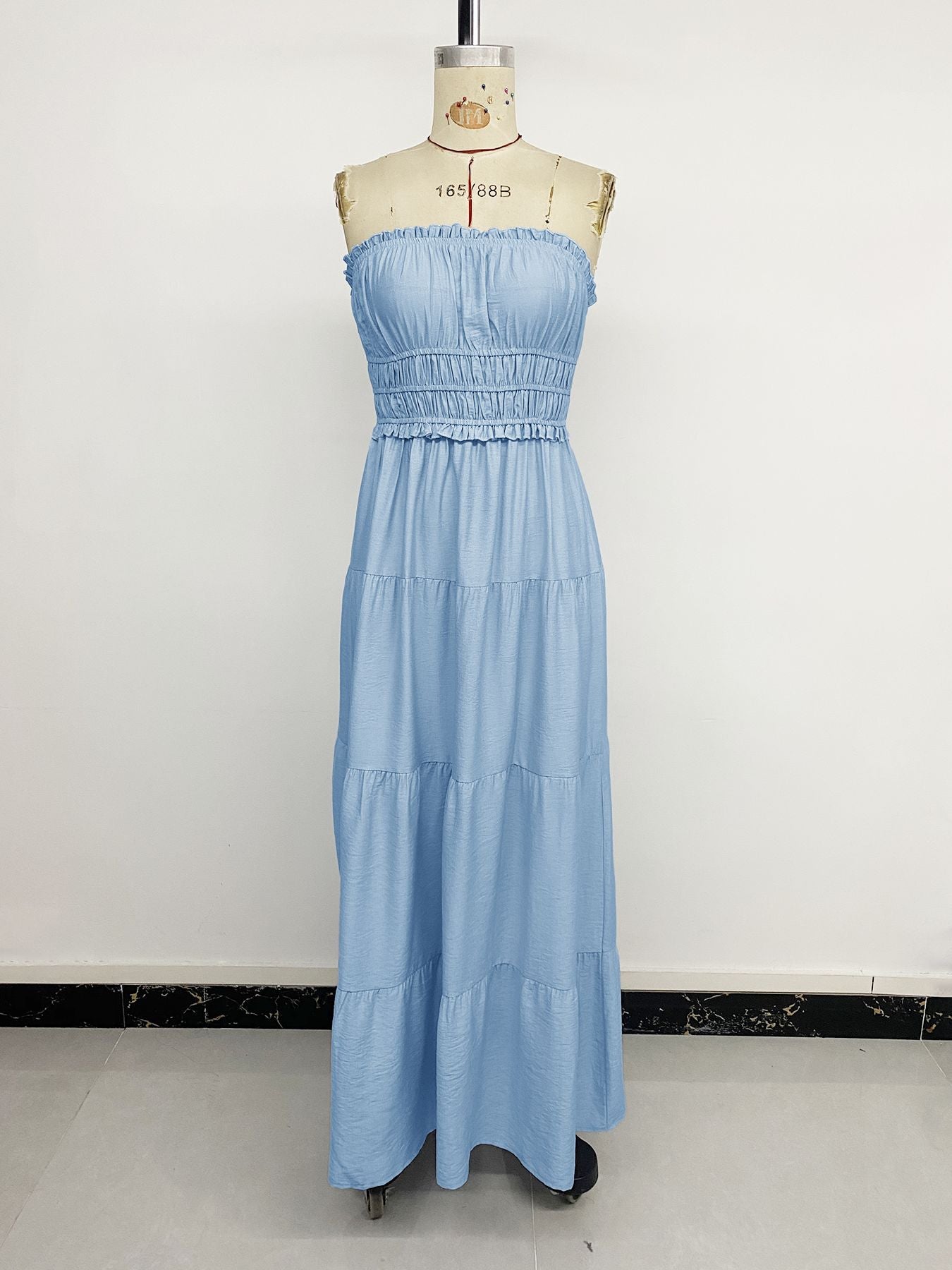 Strapless Maxi Dress with Ruffled Details