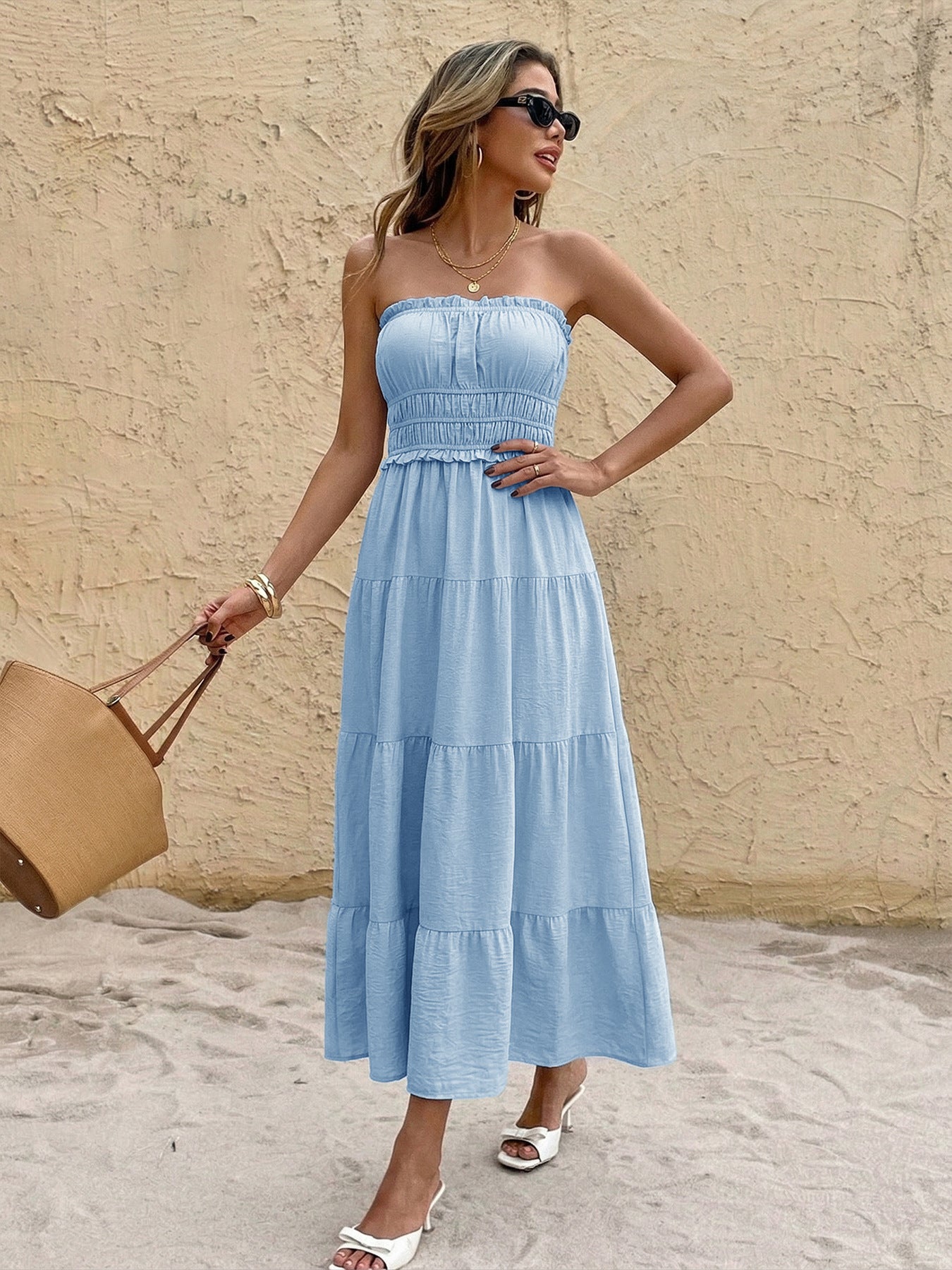 Strapless Maxi Dress with Ruffled Details