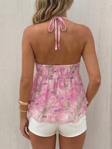 Floral Halter Top with Ruffle Hem