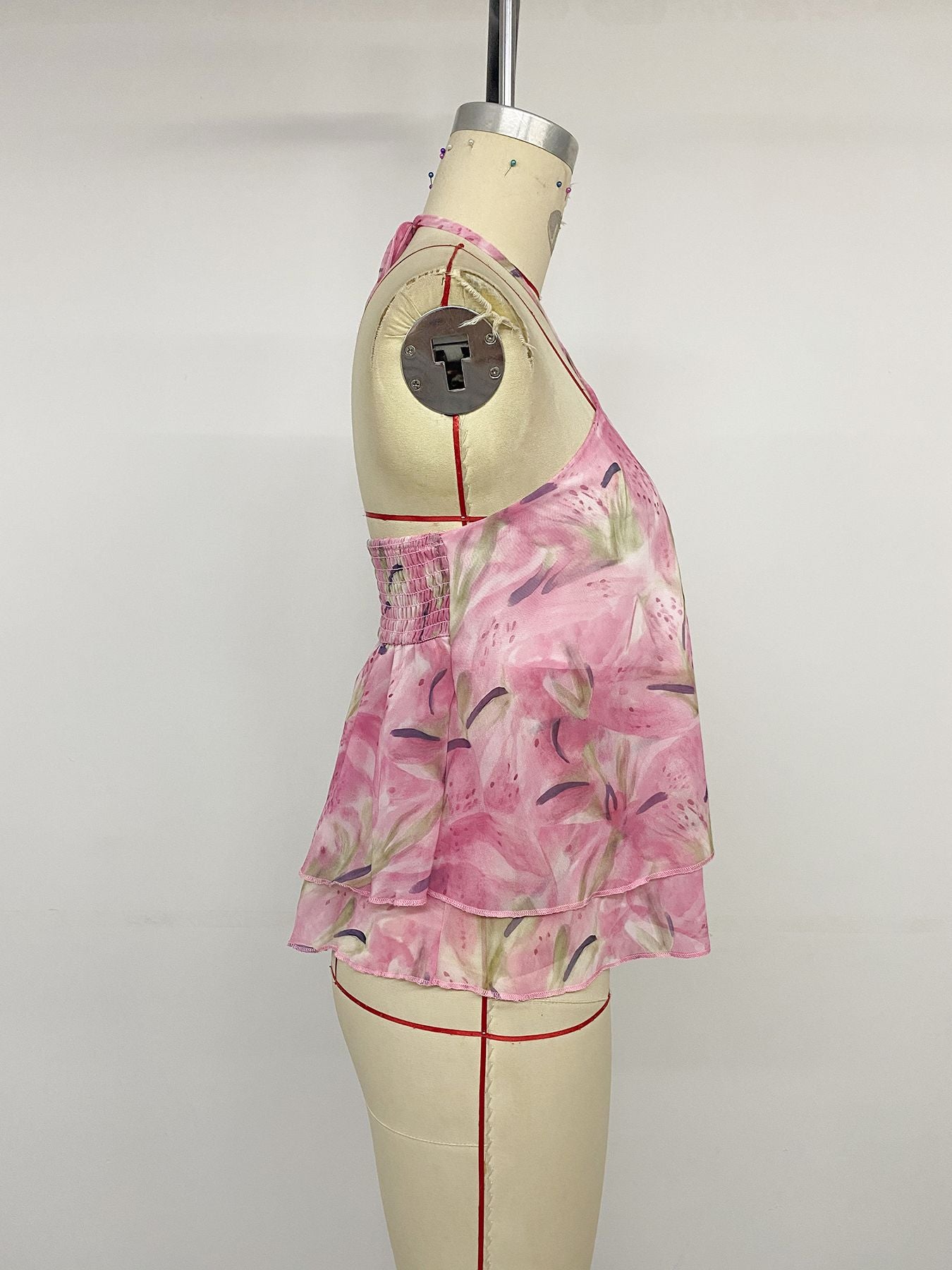 Floral Halter Top with Ruffle Hem