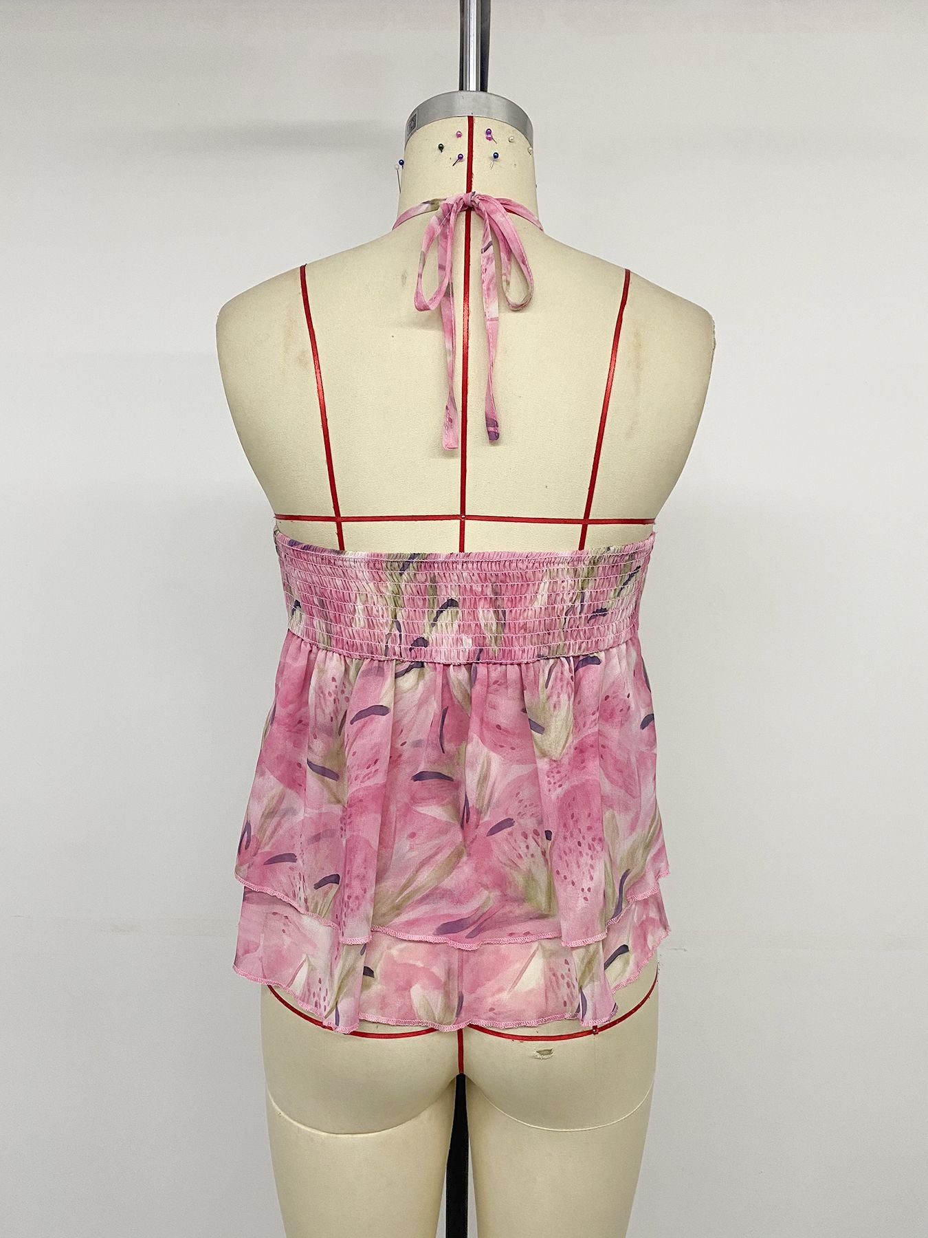 Floral Halter Top with Ruffle Hem