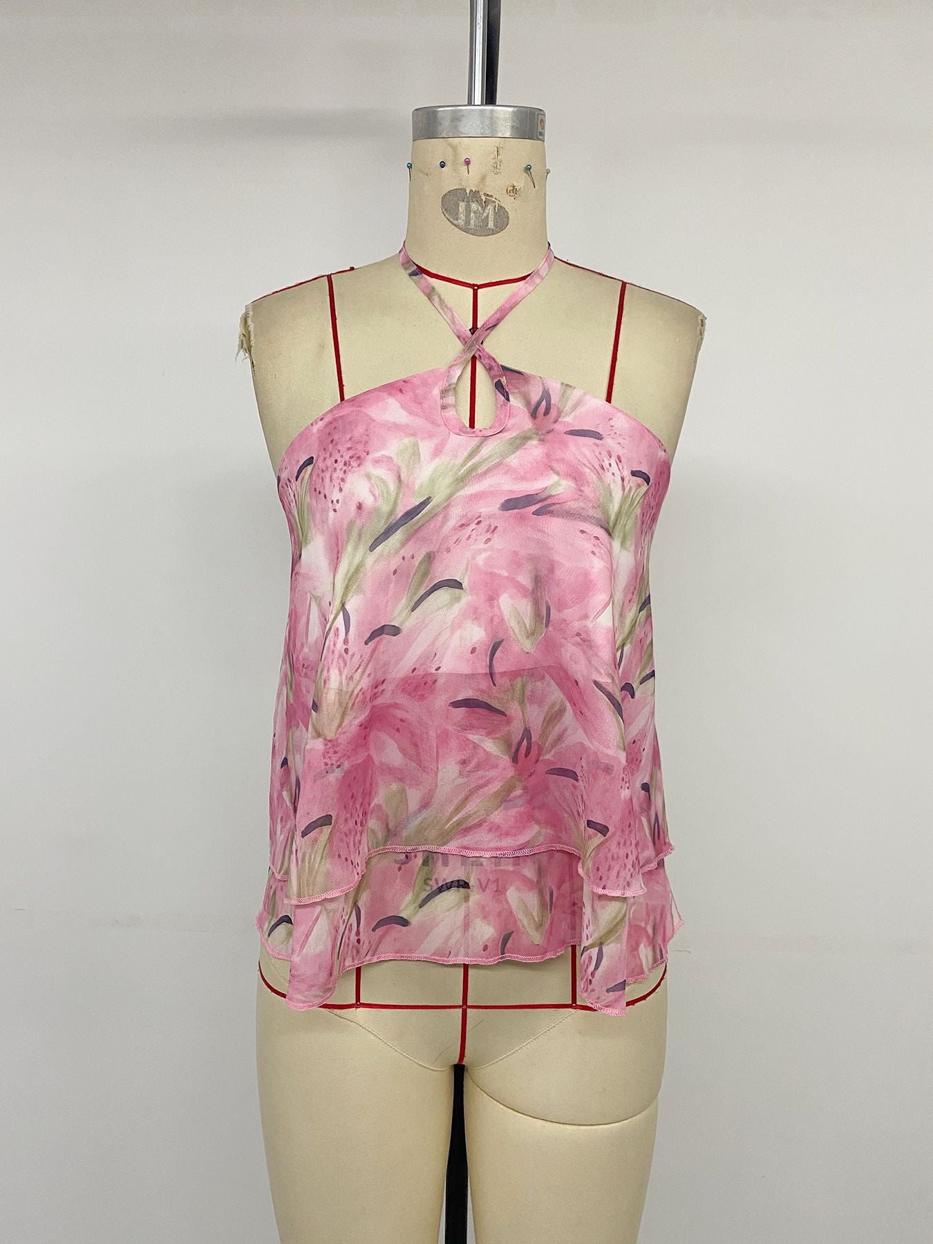 Floral Halter Top with Ruffle Hem