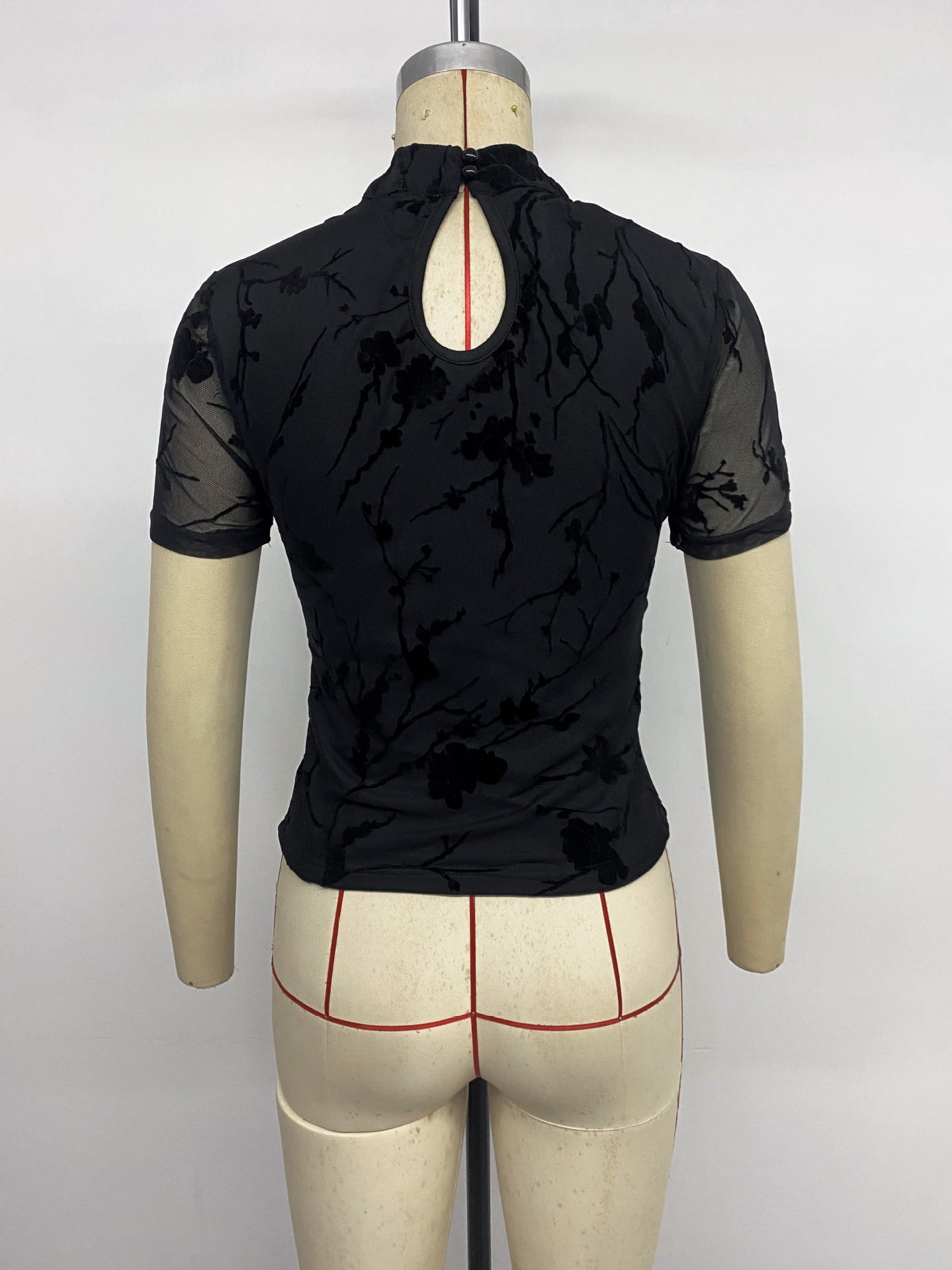 Floral Mesh Top with Cut-Out Detail