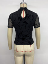 Floral Mesh Top with Cut-Out Detail
