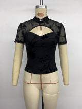 Floral Mesh Top with Cut-Out Detail